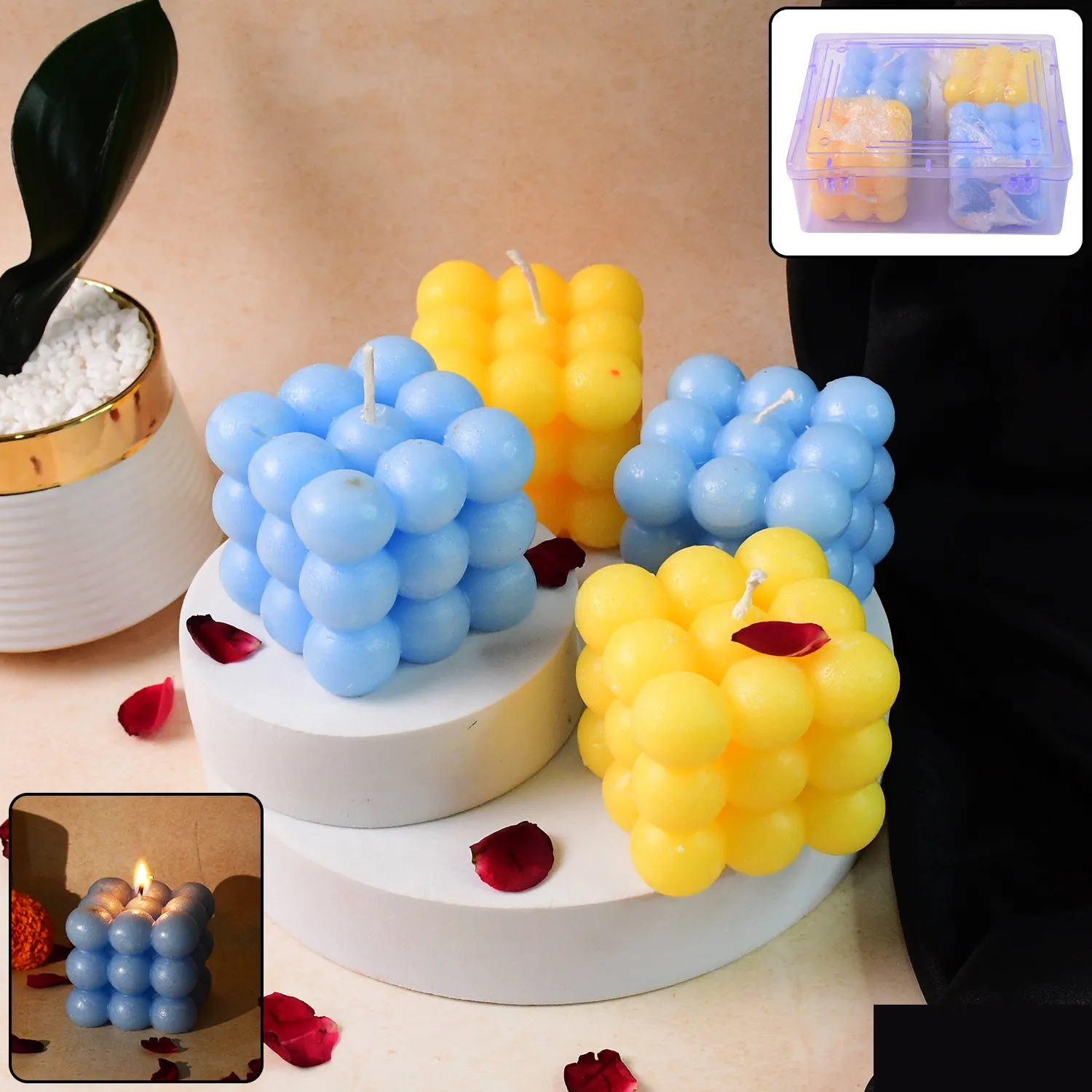 Premium Cube Candles – Colorful Decorative Wax Set of 4 - Buy Online at Alikart