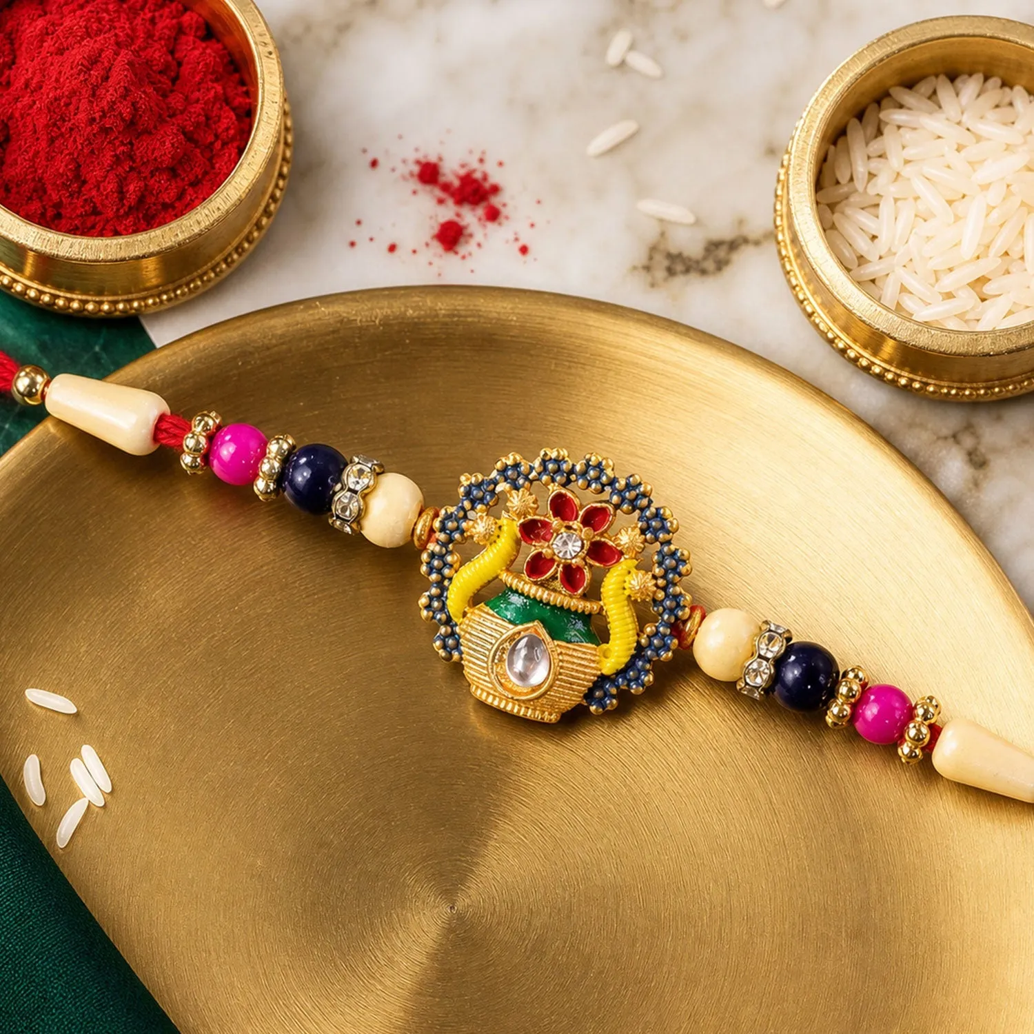 Premium Buy Mangal Kalash Rakhi Kundan Meenakari for Brother - Buy Online at Alikart