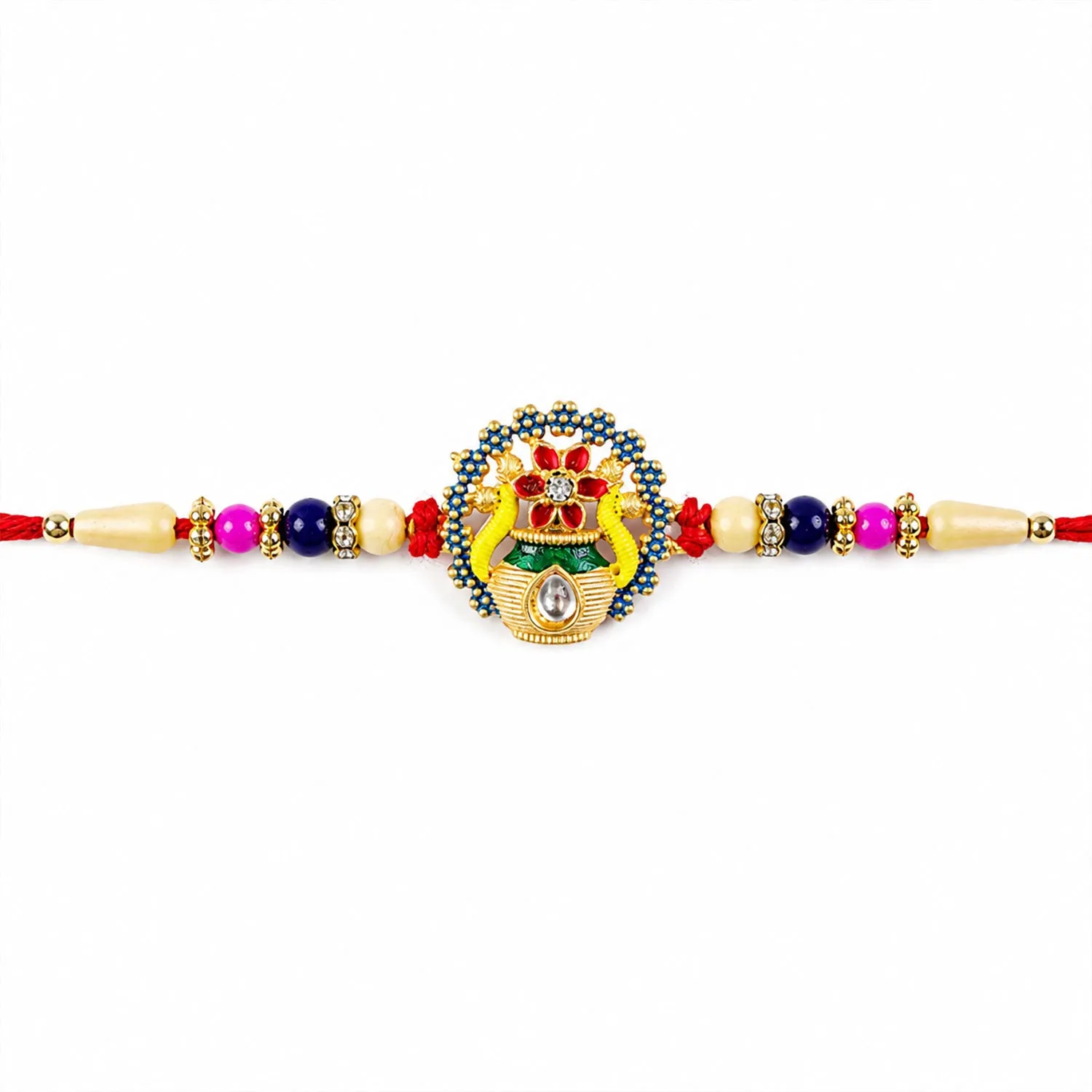 Buy Mangal Kalash Rakhi Kundan Meenakari for Brother - Detailed Feature View 4