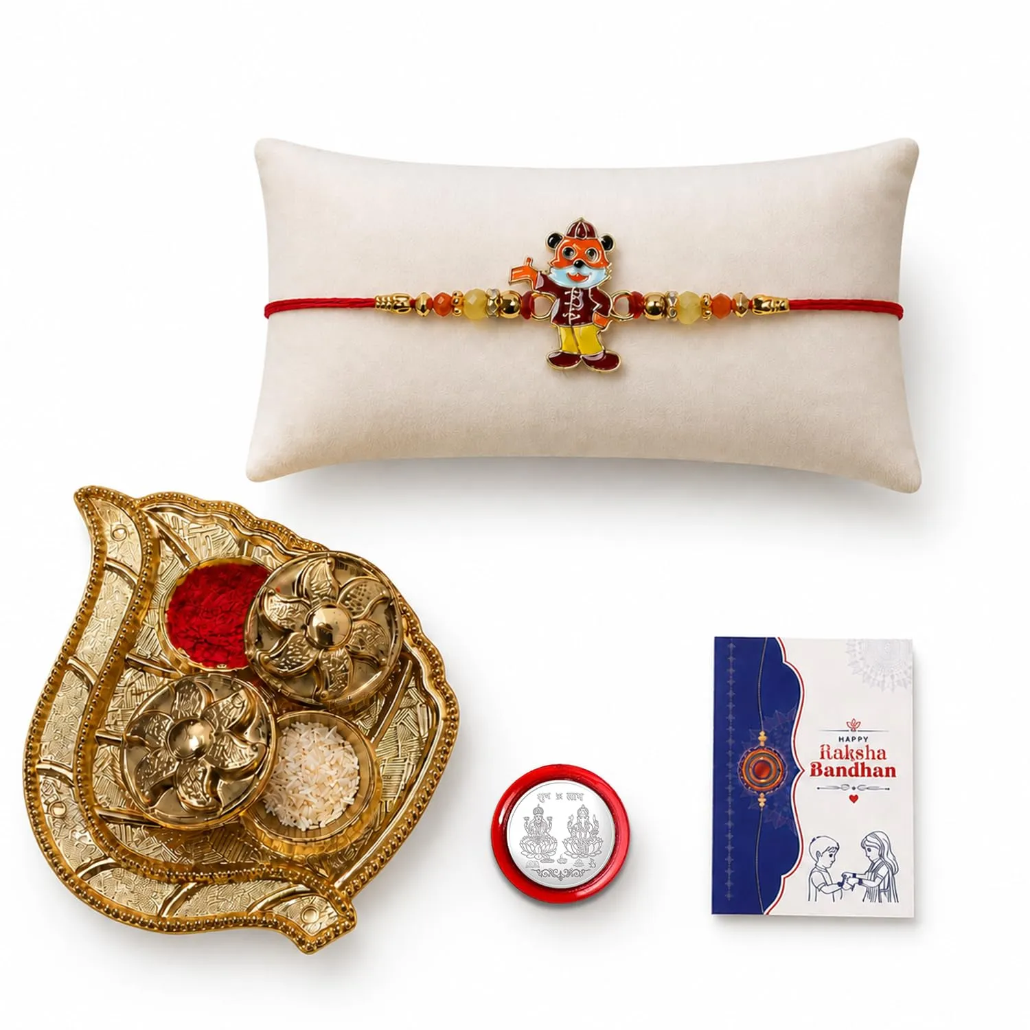 Premium Cartoon Rakhi for Brother with Pooja Thali, Roli Tikka & Greeting Card, Pack of 5 - Buy Online at Alikart