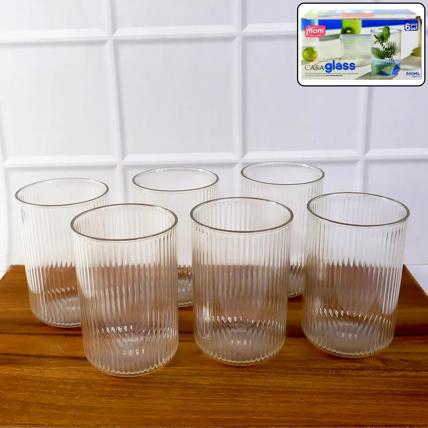 Premium Plastic Glass Set – 6 Tall Ribbed 300ml Unbreakable Glasses - Buy Online at Alikart