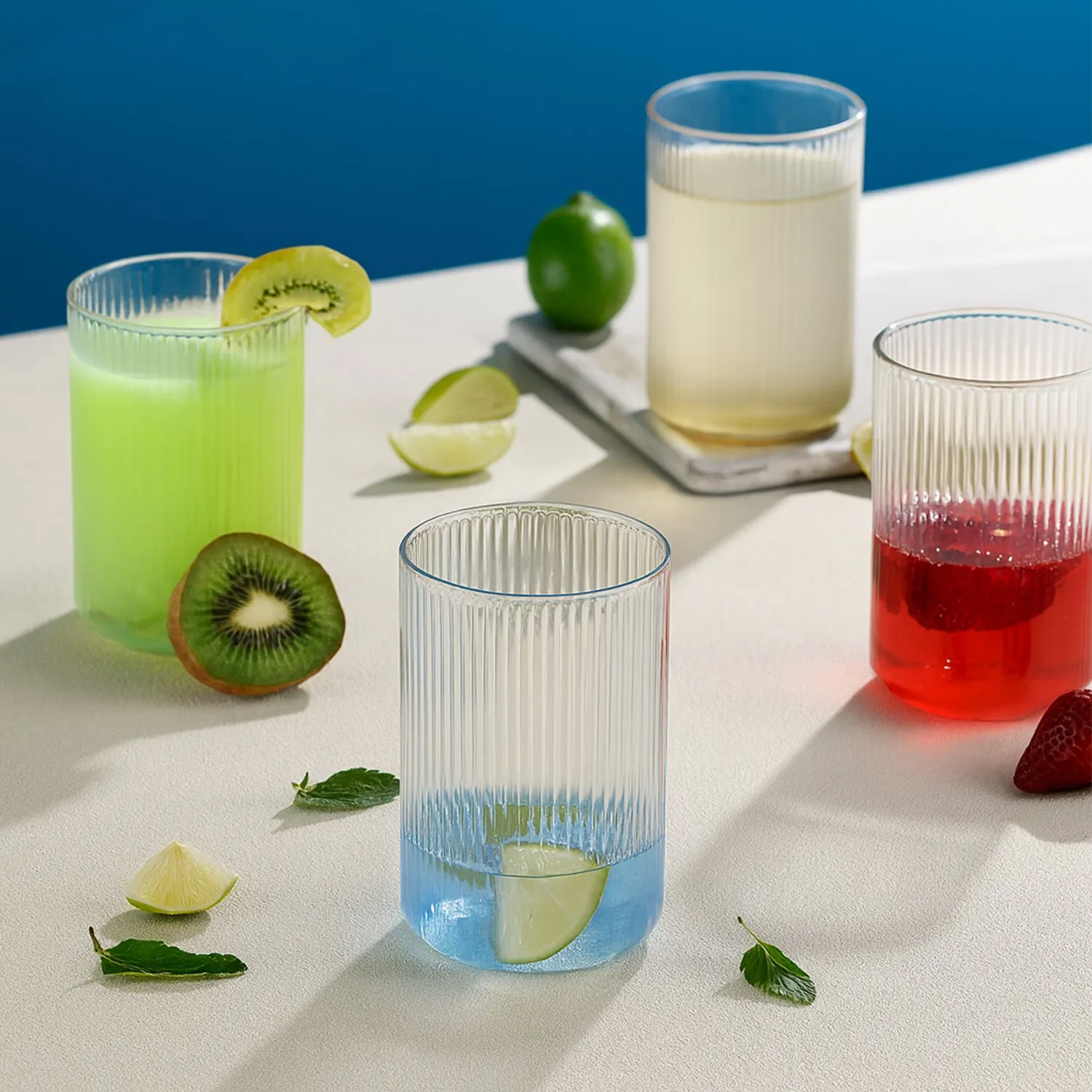 Plastic Glass Set – 6 Tall Ribbed 300ml Unbreakable Glasses - Detailed Feature View 5