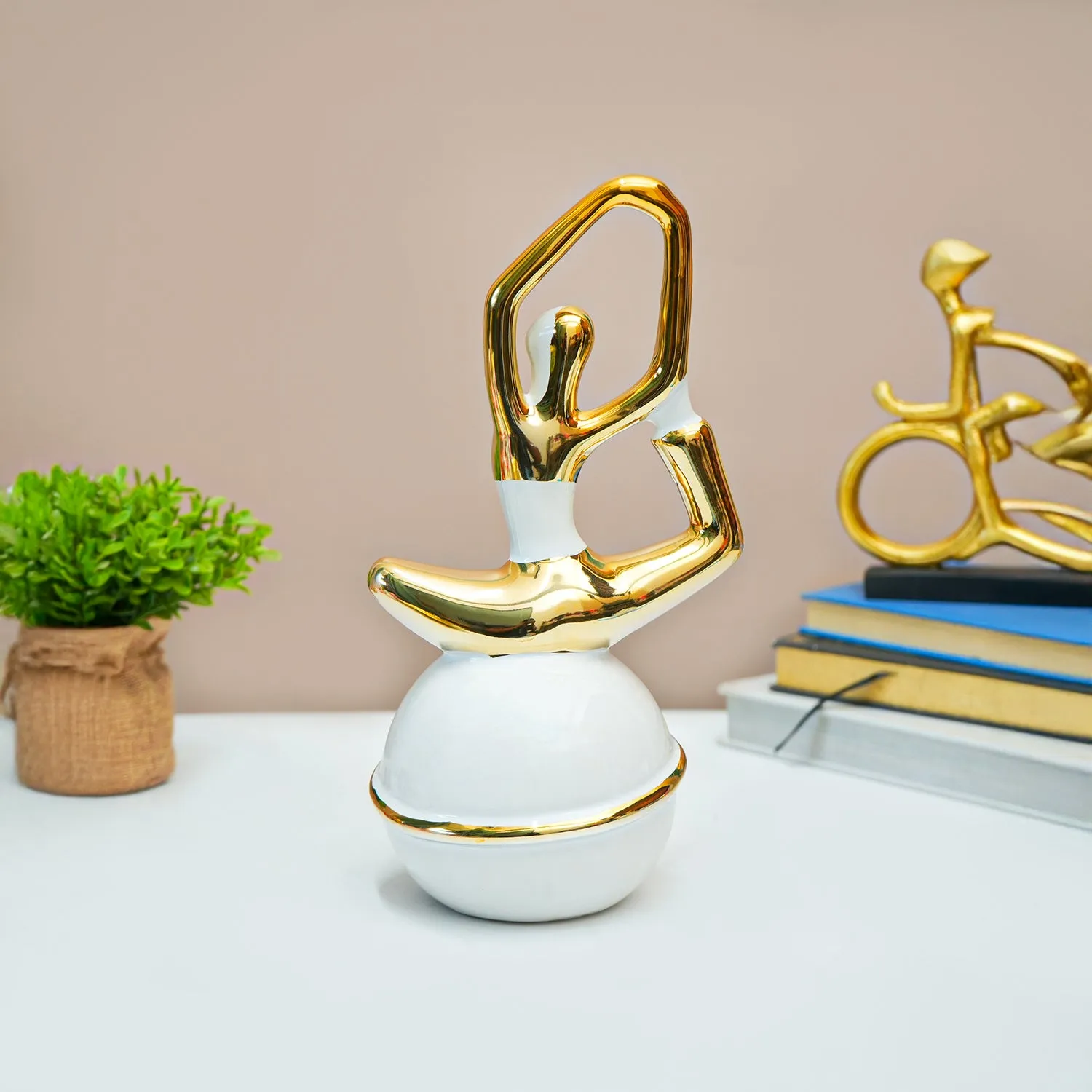 Premium Ceramic Abstract Posture Figurines Decor Object in White & Golden - Buy Online at Alikart