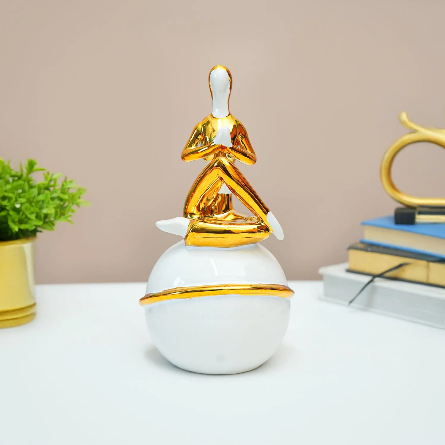 Ceramic Decor Object Abstract Posture Figurine in White & Golden