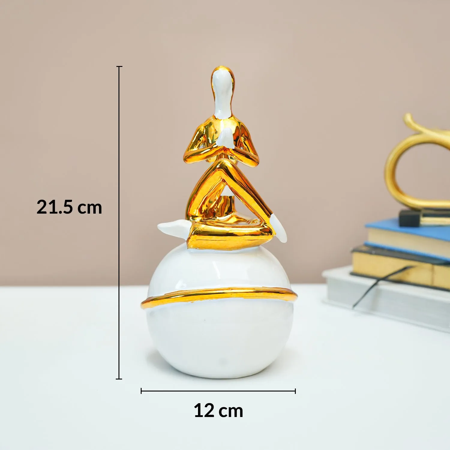 Ceramic Decor Object Abstract Posture Figurine in White & Golden - Detailed Feature View 6