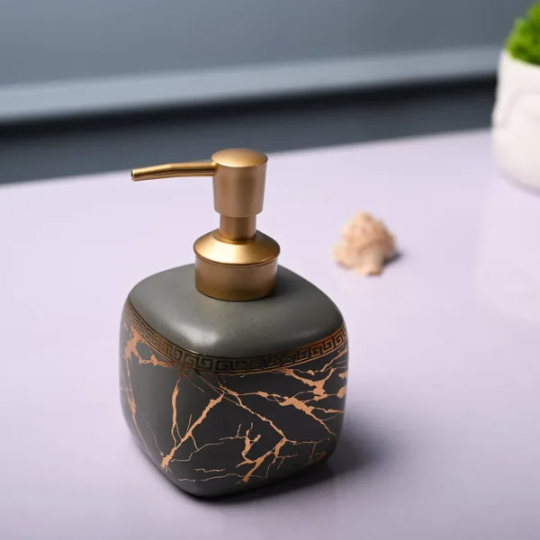 Ceramic Grey Cylindrical Soap Dispenser – Static Glossy Finish