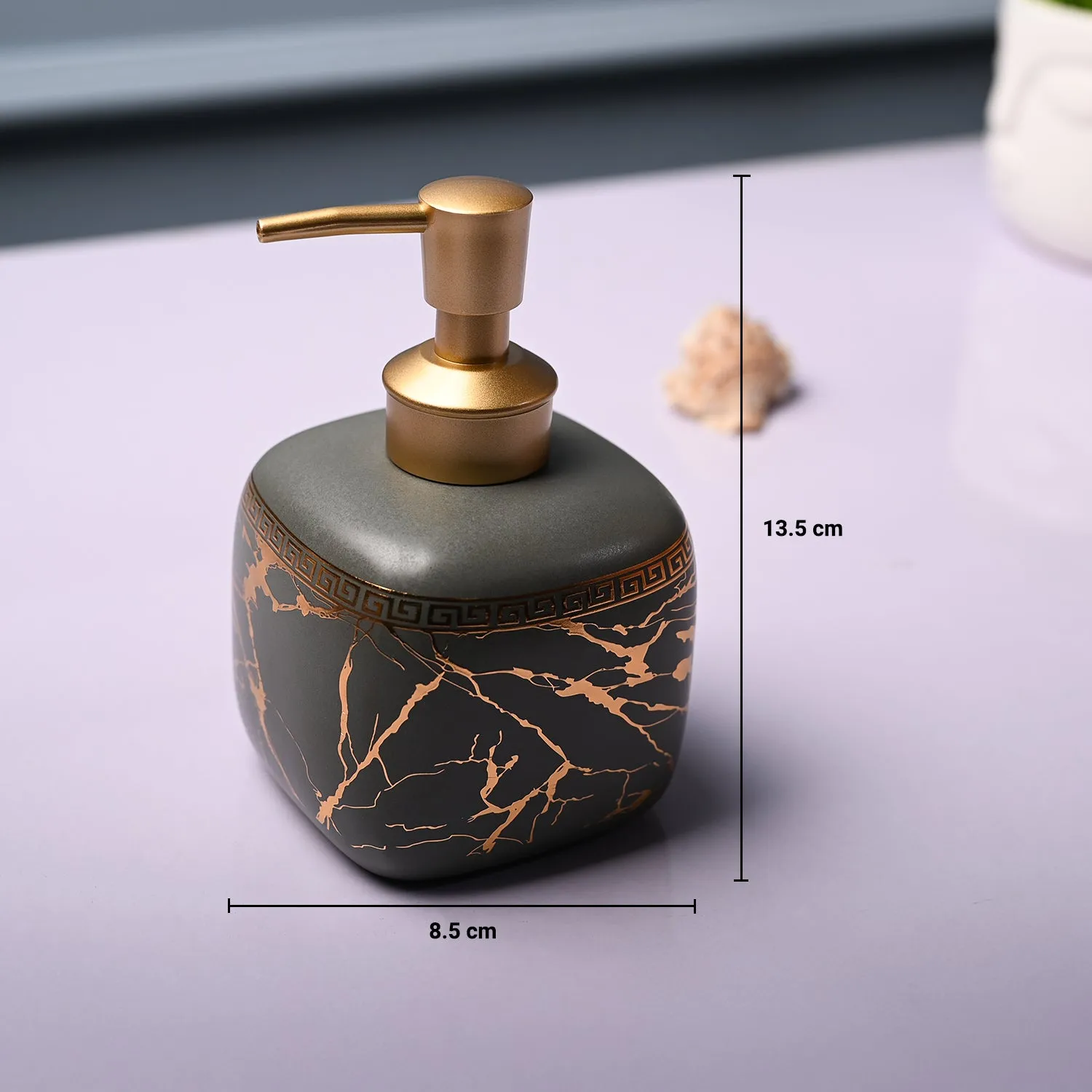 Ceramic Grey Cylindrical Soap Dispenser - Static Glossy Finish - Detailed Feature View 5