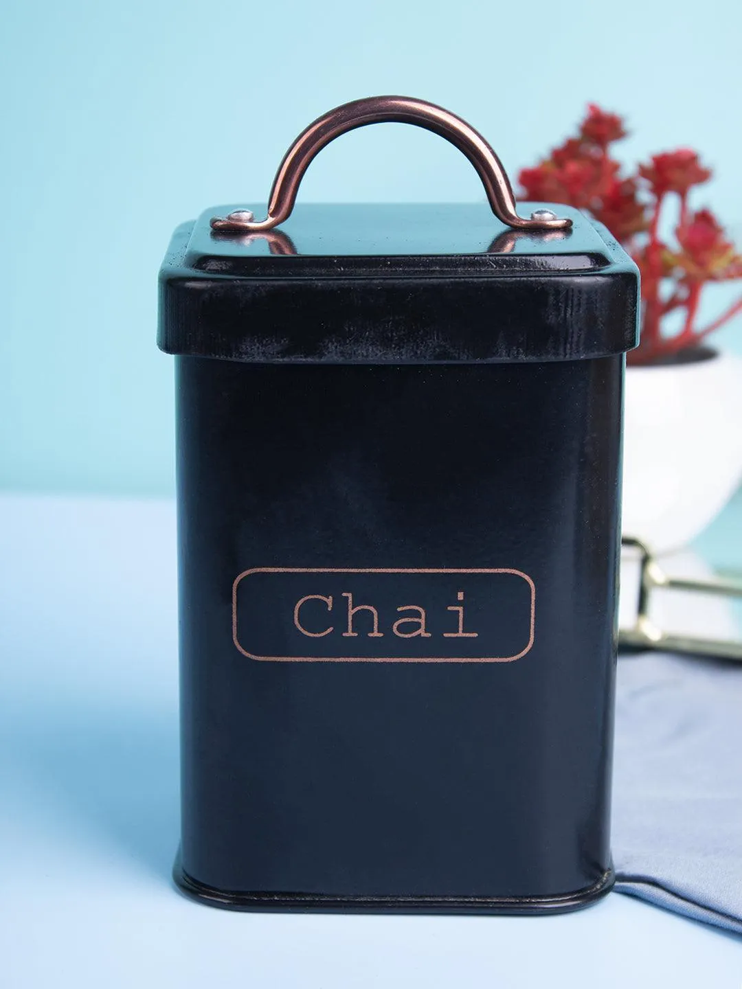 Chai Jar, Kitchen Decorative, Countertop Metal Storage Jar, Black, Mild Steel | (1 Litre) - Detailed Feature View 2