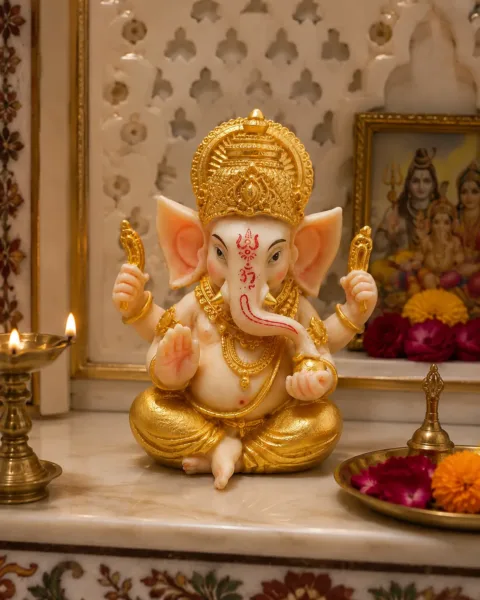 Premium Golden Ganesh Idol for Car Dashboard & Home Temple (9 cm)