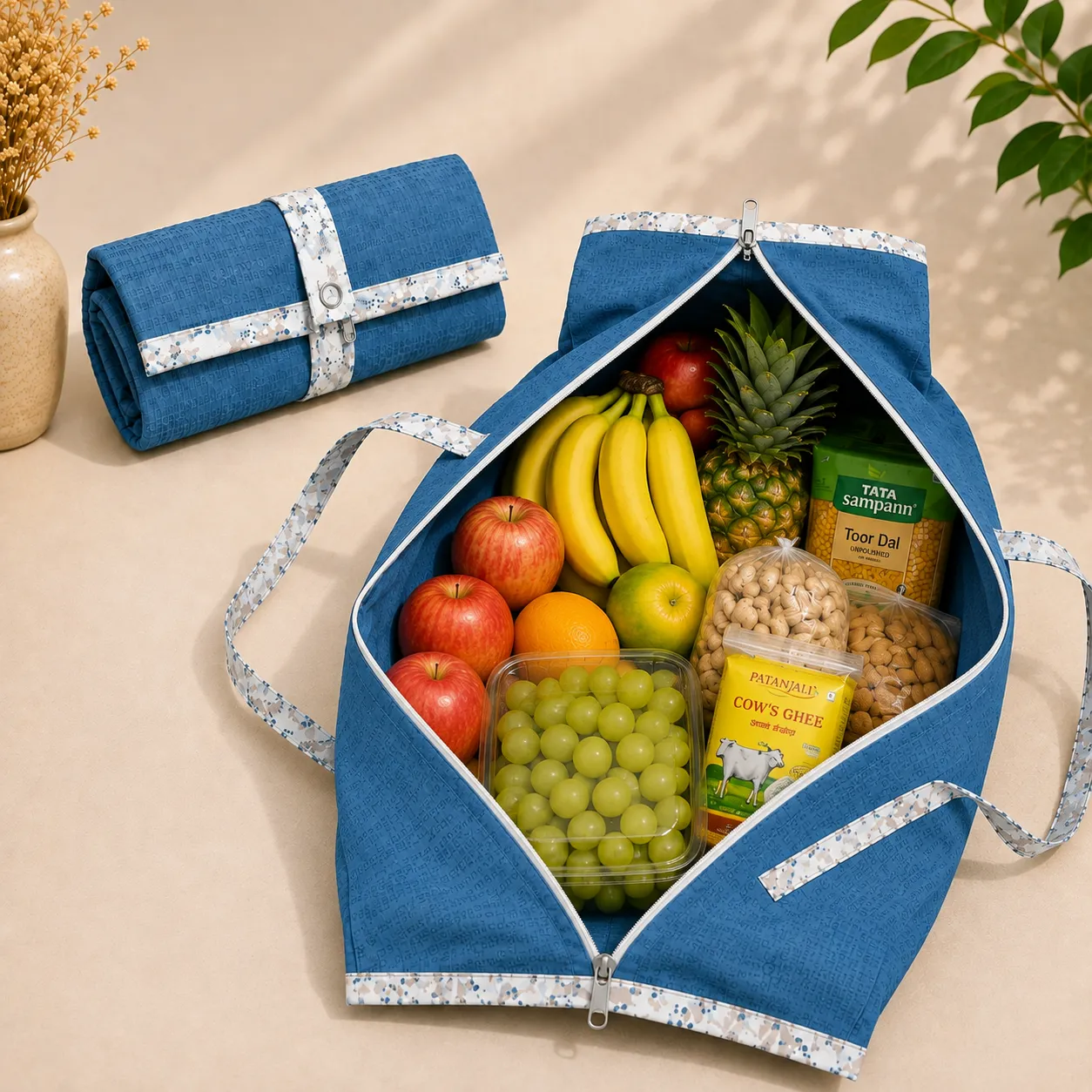 Premium Multipurpose Foldable Cotton Storage Bag with Zipper & Handles | Spacious Organizer Bag for Clothes, Laundry & Household Items (Random Print) - Buy Online at Alikart