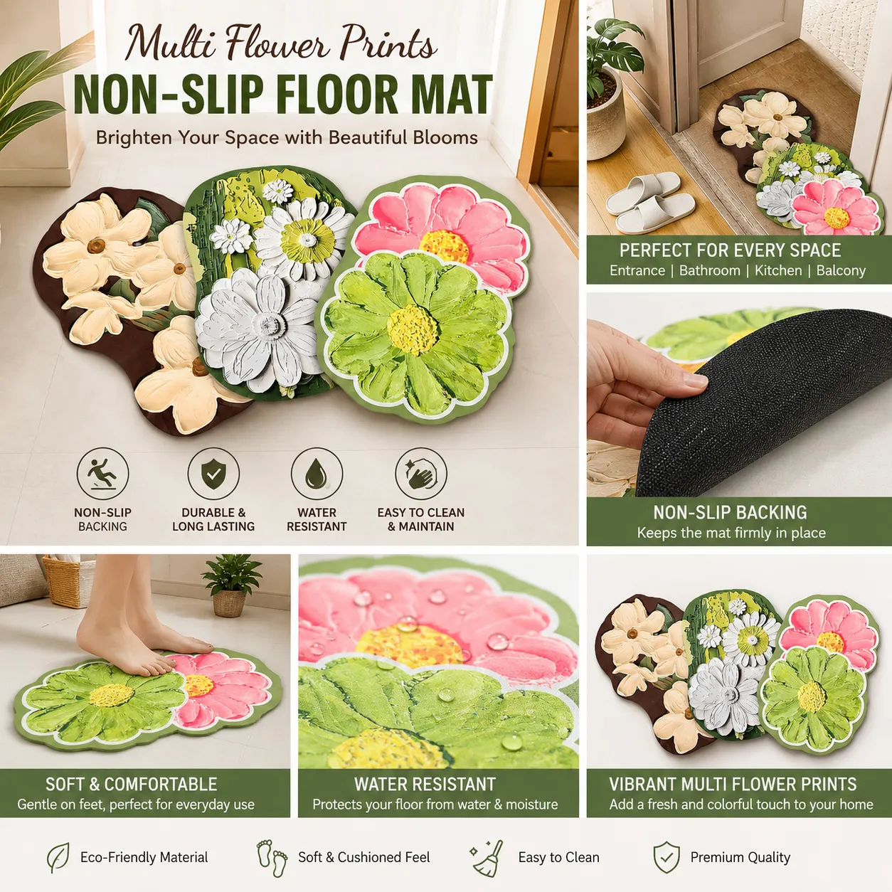 Premium Multi Flower Prints Non-Slip Floor Mat – Random Shape & Design | Soft, Durable & Anti-Skid Home Flooring Rug(Pack of 1) - Buy Online at Alikart