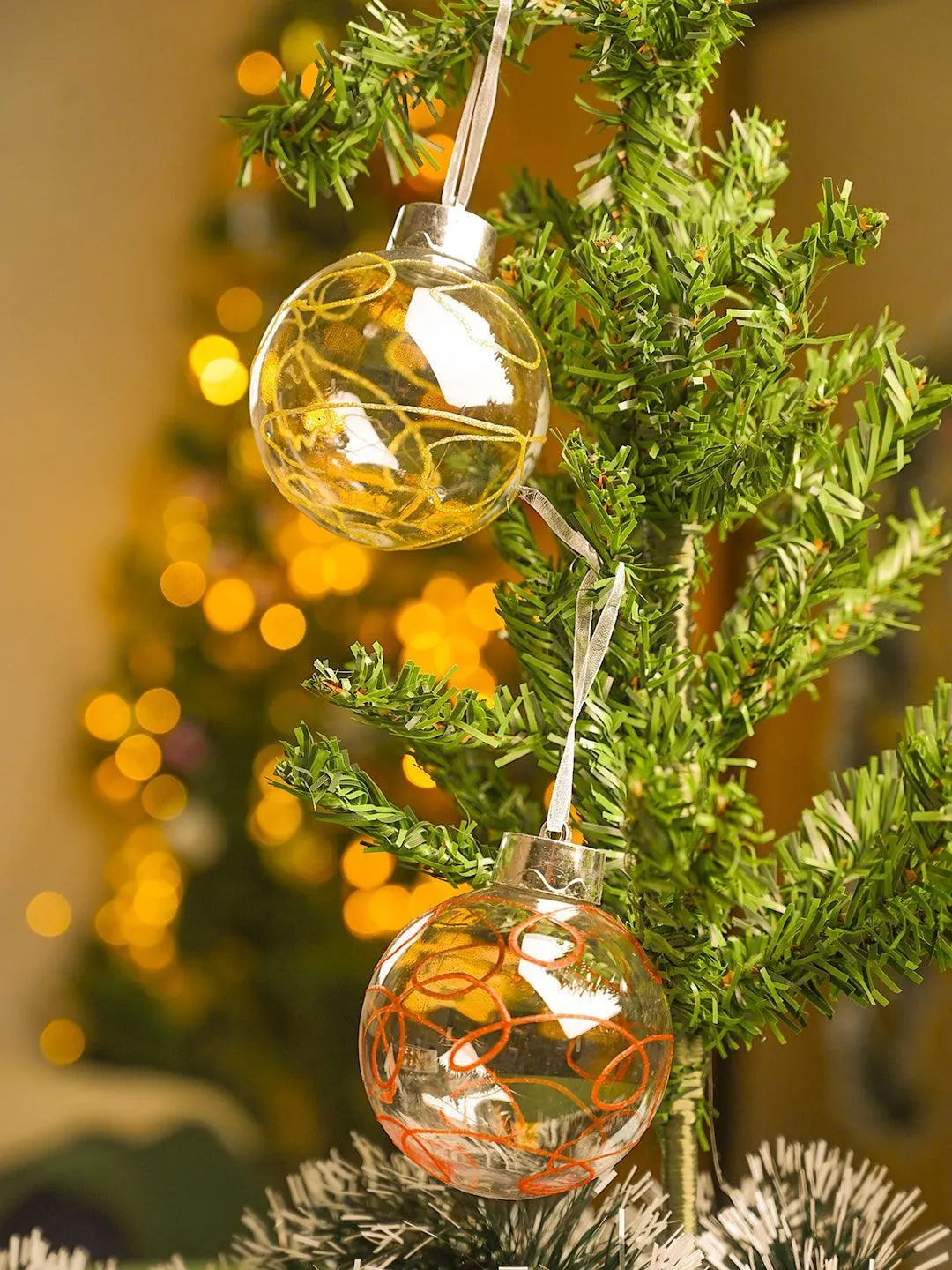 Christmas Hanging Balls Set Of 2 Pcs (Transparent, Assorted) - Detailed Feature View 6