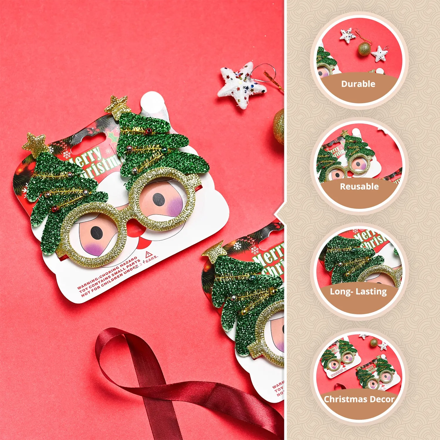 Christmas Party Spectacles Set Of 2 - Green, Party Accessories - Detailed Feature View 1