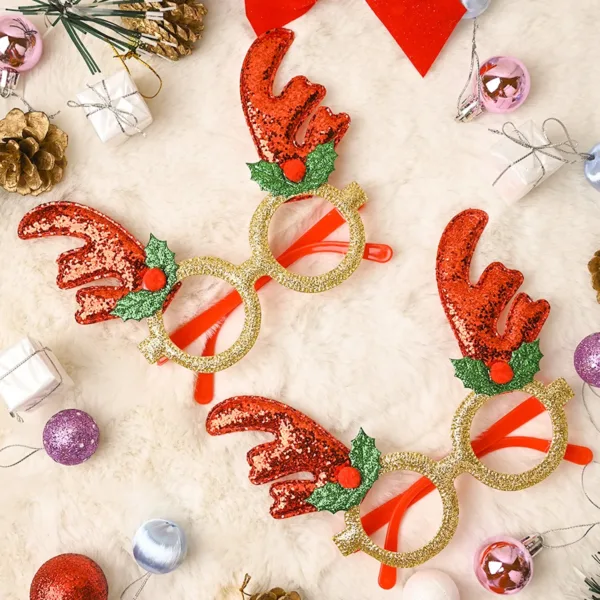 Christmas Raindeer Horns Party Spectacles (Red & Gold, Set Of 2)