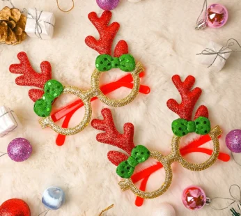 Christmas Raindeer Horns Party Spectacles (Red, Green & Gold, Set Of 2)