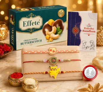Clay Rakhi for Brother with Butter Scotch 32gm, Roli Tikka & Card, Pack of 7