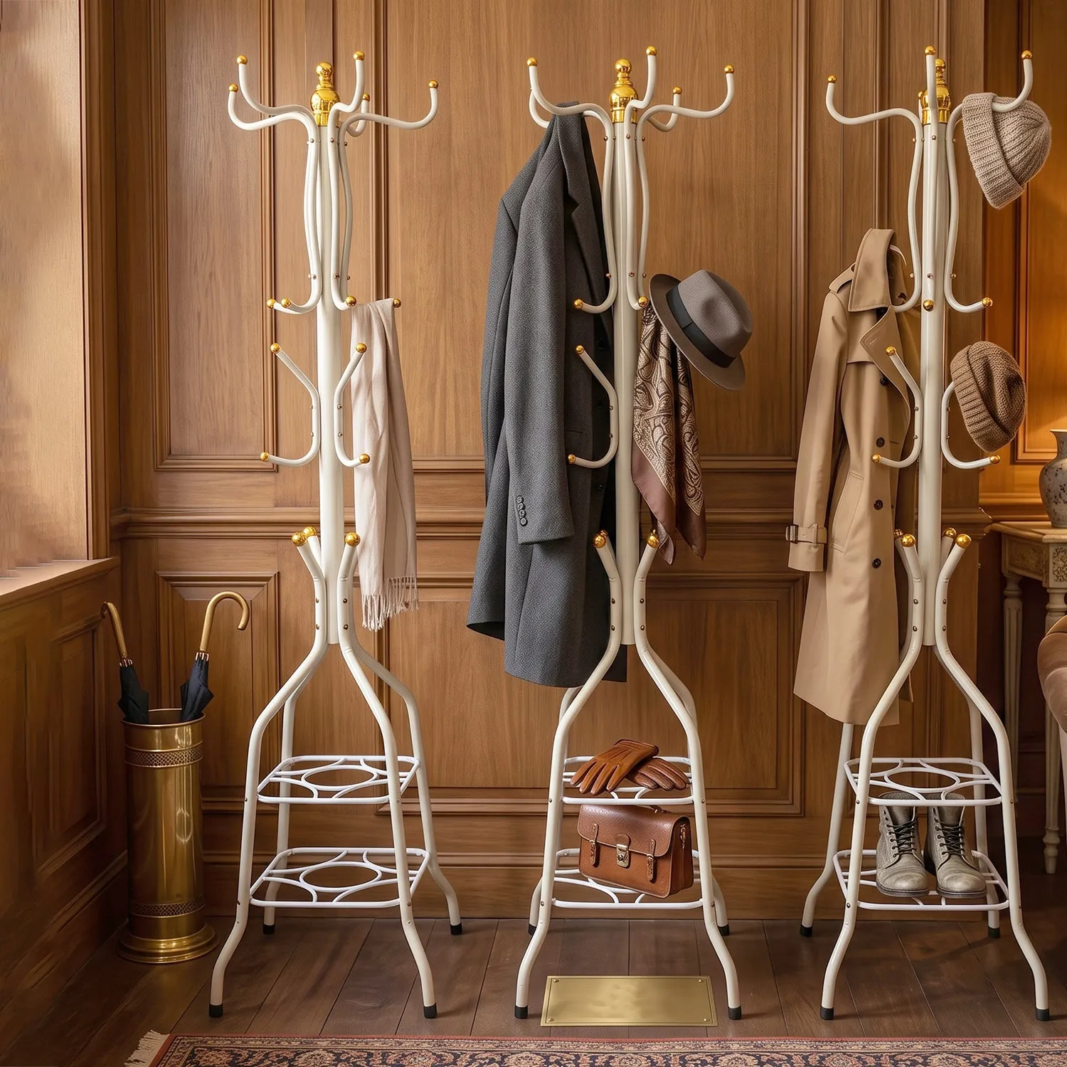 Metal Floor Standing Coat Rack Stand with Bottom Storage Shelf (1 Pc) - Detailed Feature View 8
