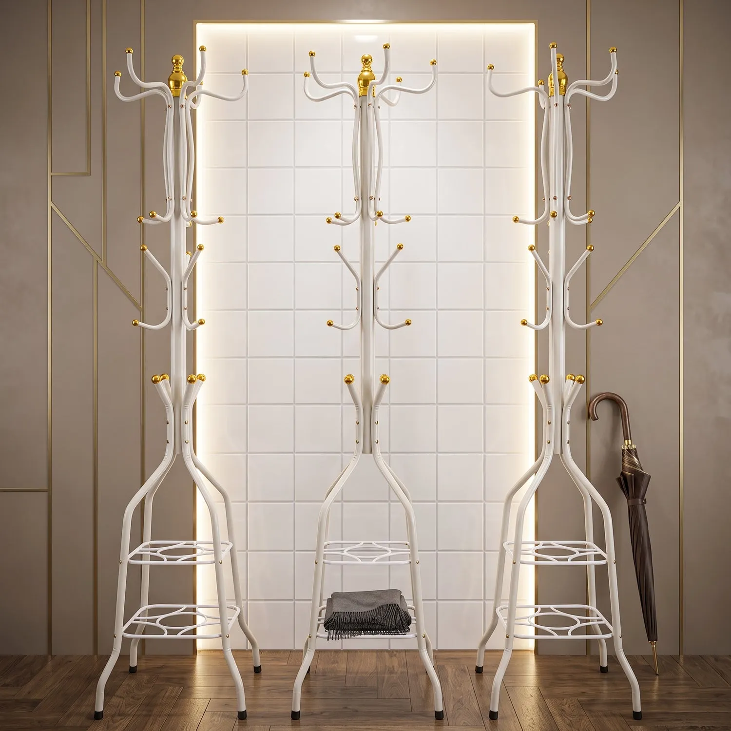 Metal Floor Standing Coat Rack Stand with Bottom Storage Shelf (1 Pc) - Detailed Feature View 2