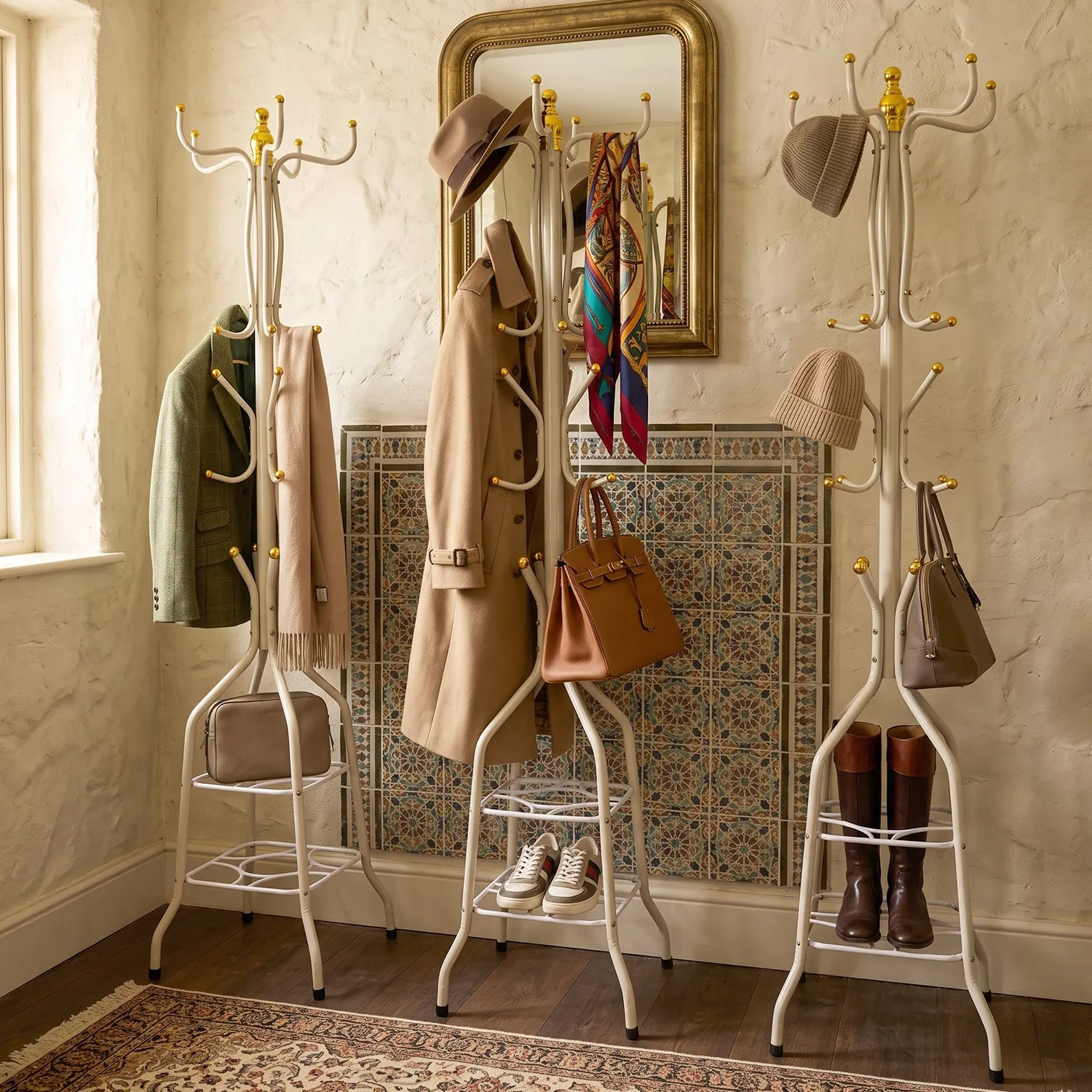 Metal Floor Standing Coat Rack Stand with Bottom Storage Shelf (1 Pc) - Detailed Feature View 3