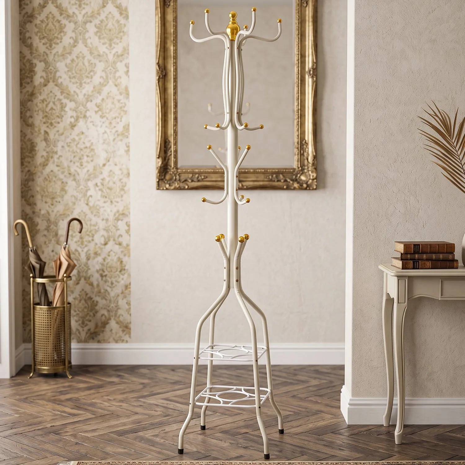 Metal Floor Standing Coat Rack Stand with Bottom Storage Shelf (1 Pc) - Detailed Feature View 6