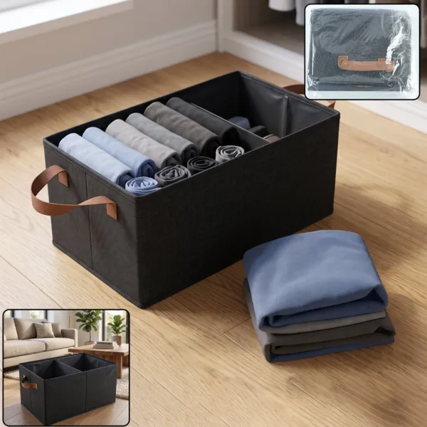 Foldable Cloth Storage Basket with Handle, Collapsible Clothes Organizer (1 Pc / 47×28 Cm)