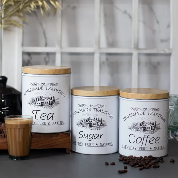 Coffee, Tea & Sugar – Metal Jar Set Of 3, Cylindrical & 1600Ml,