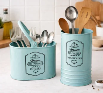 Cutlery & Ladle Holder Set – Green | Plain Design, Glossy Finish