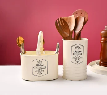 Cutlery & Ladle Holder Set – Ivory | Plain Design, Glossy Finish