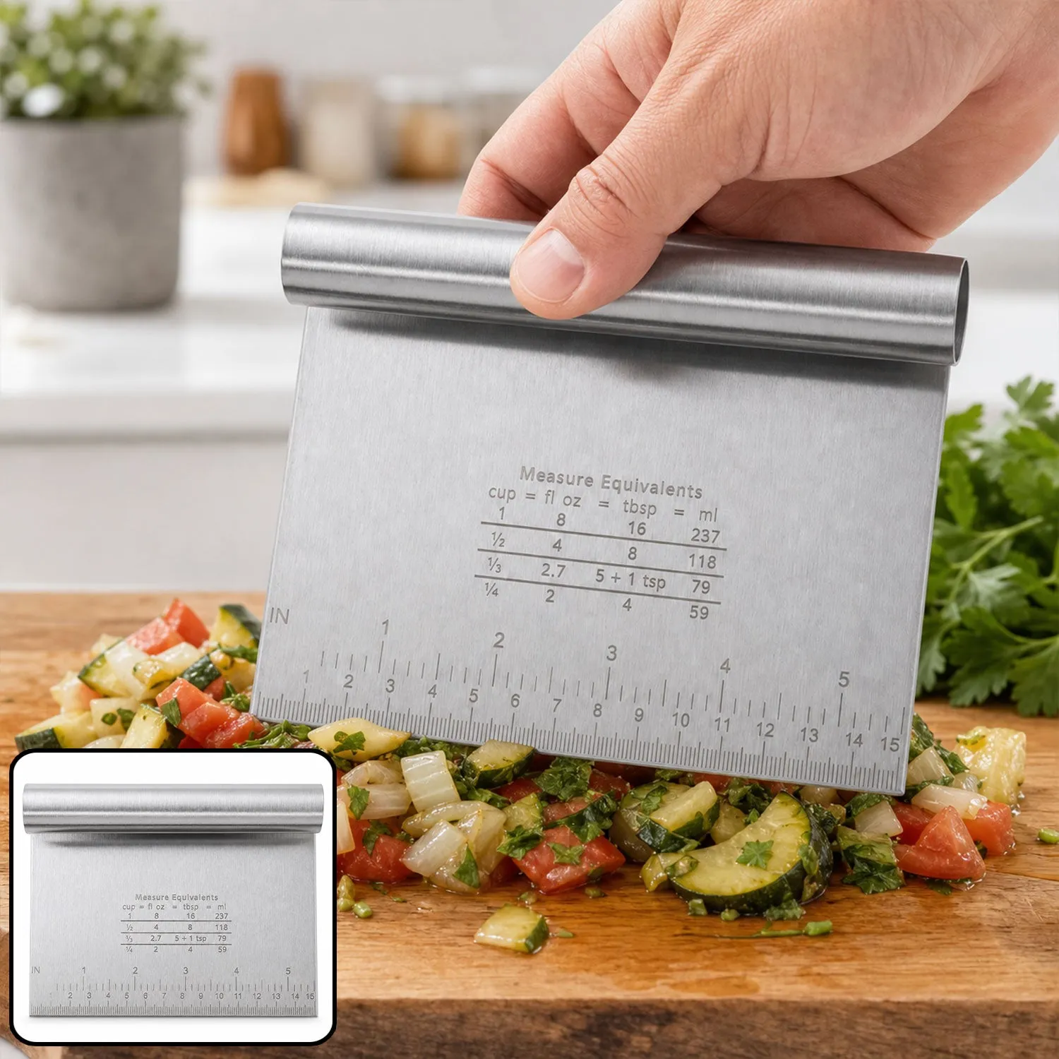 Premium Small Stainless Steel Dough Scraper Cutter 15 x 12 Cm with Scale (1 Pc) - Buy Online at Alikart