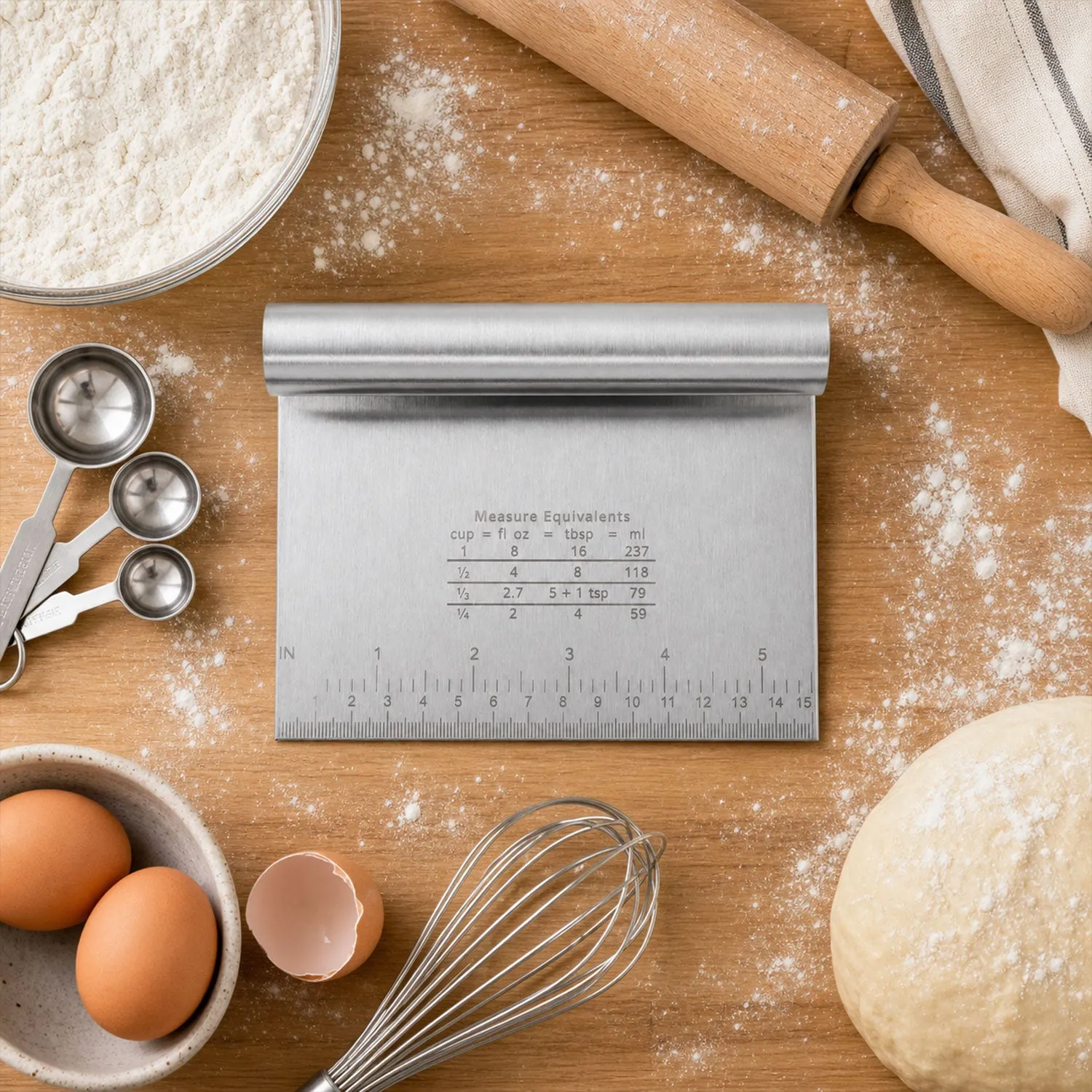 Small Stainless Steel Dough Scraper Cutter 15 x 12 Cm with Scale (1 Pc) - Detailed Feature View 2