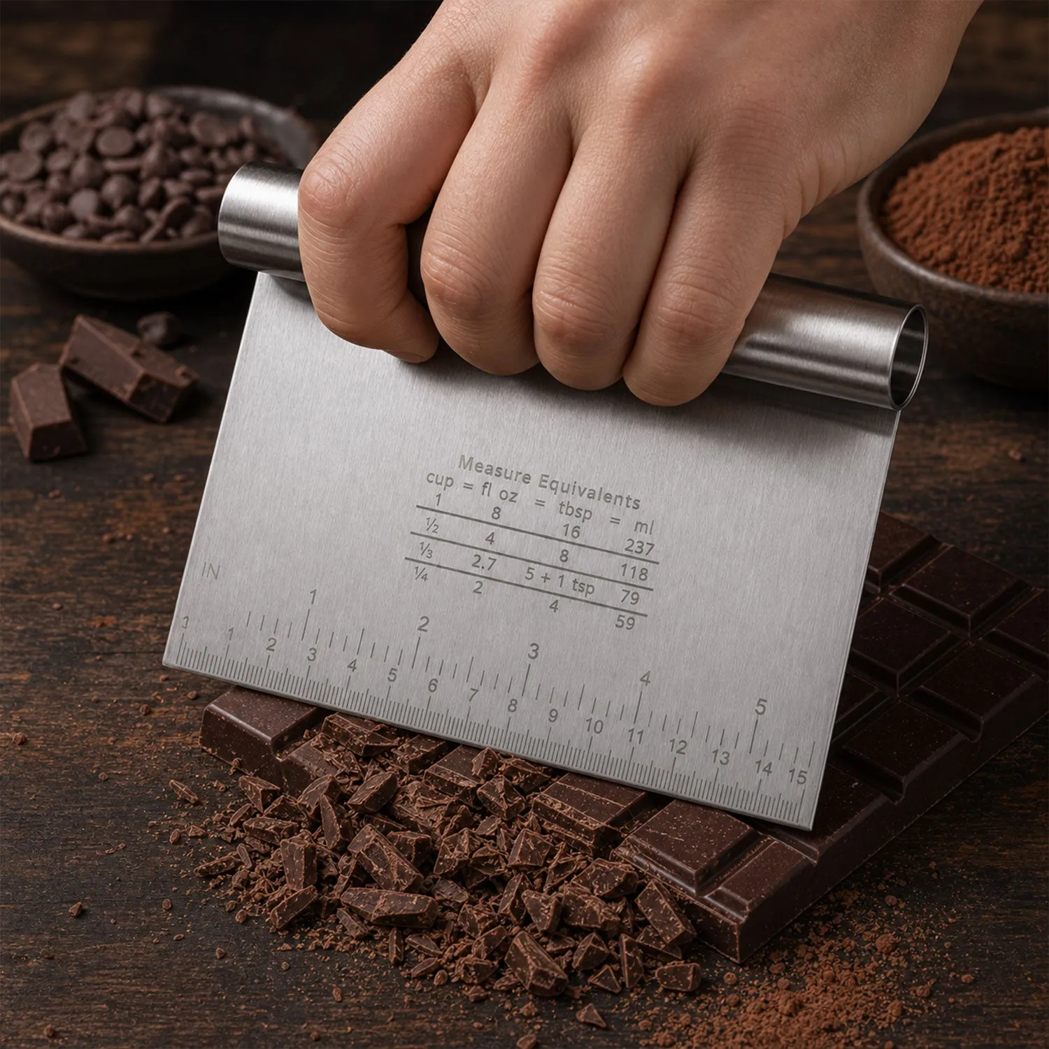 Small Stainless Steel Dough Scraper Cutter 15 x 12 Cm with Scale (1 Pc) - Detailed Feature View 3