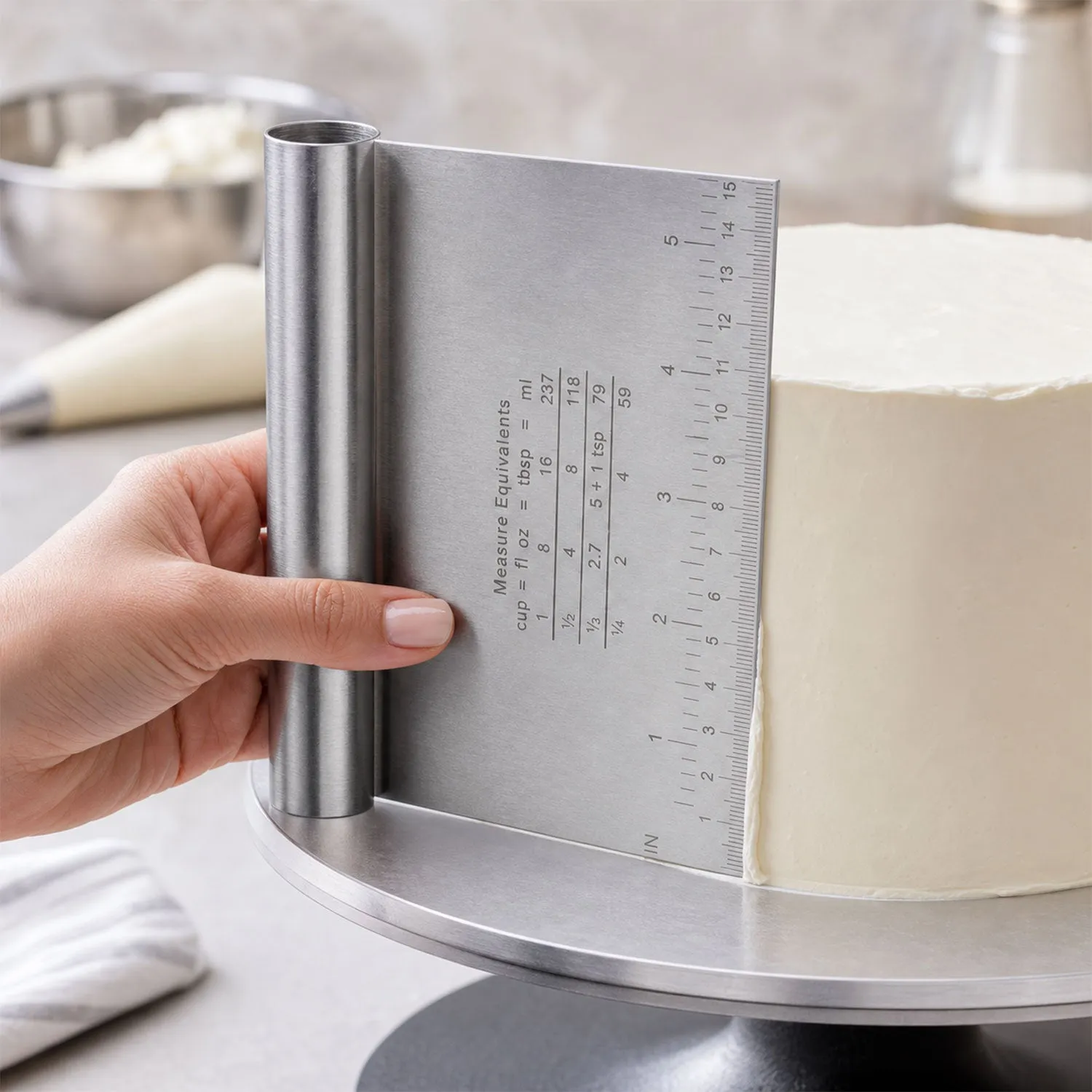 Small Stainless Steel Dough Scraper Cutter 15 x 12 Cm with Scale (1 Pc) - Detailed Feature View 6