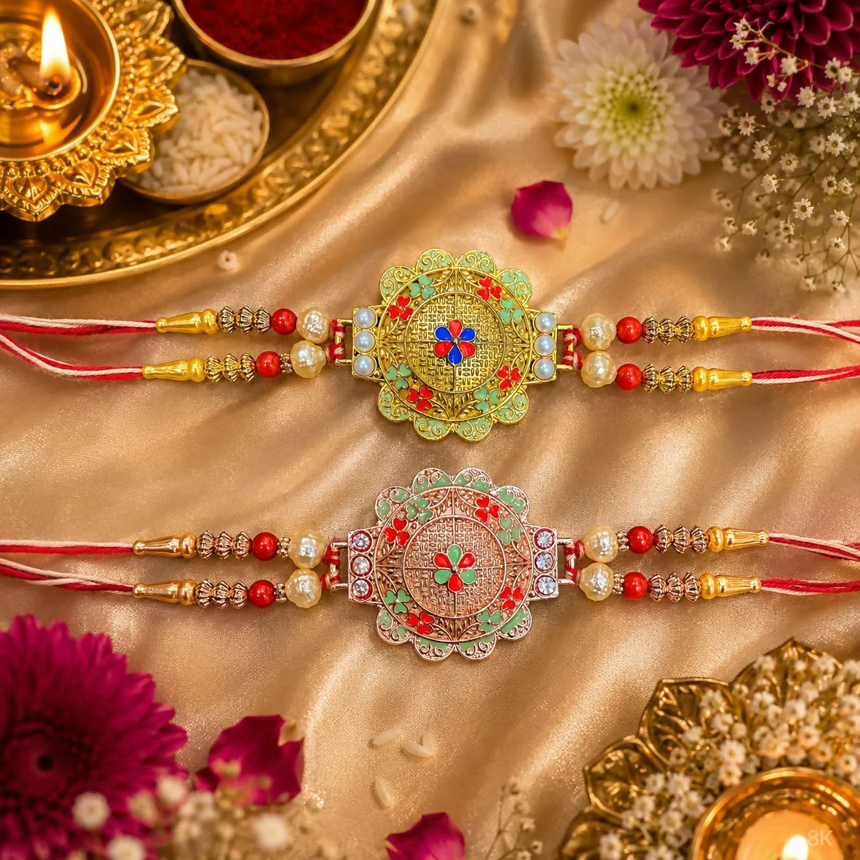 Premium Premium Floral Designer Rakhi with Pearl & Stone Work for Brother - Buy Online at Alikart