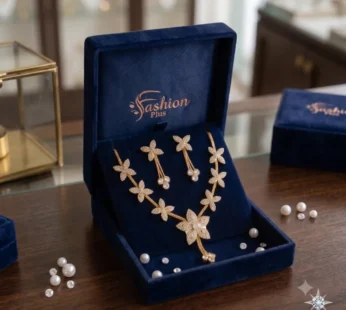 Elegant Floral Design Necklace and Drop Earrings Jewellery Set for Women and Girls