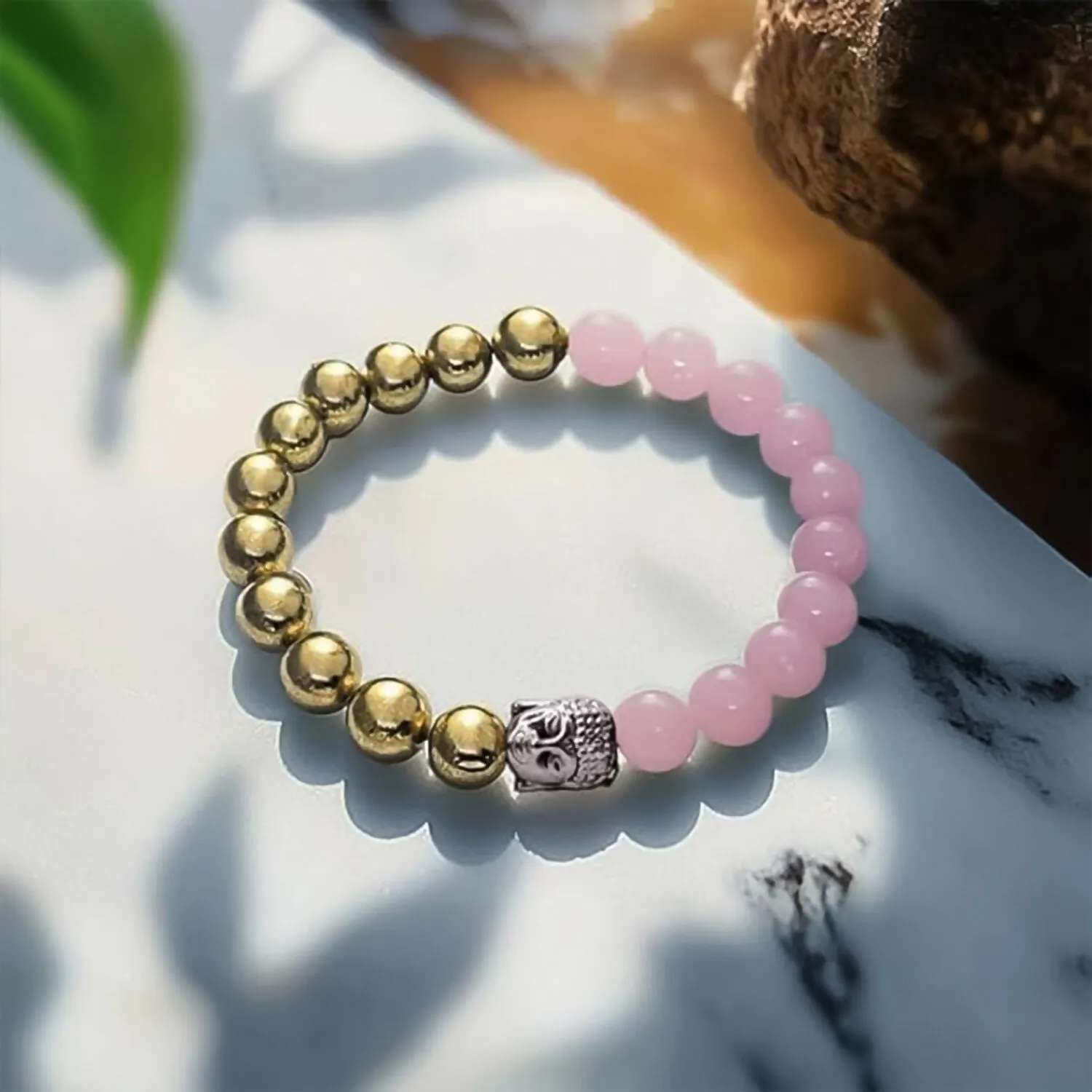 Dual-Tone Pink Gold Beaded Bracelet – Elegant & Comfortable Fit - Detailed Feature View 1