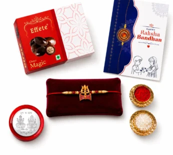 Damru Rakhi for Brother with Chocolate Magic 32gm, Roli Chawal & Card, Pack of 5