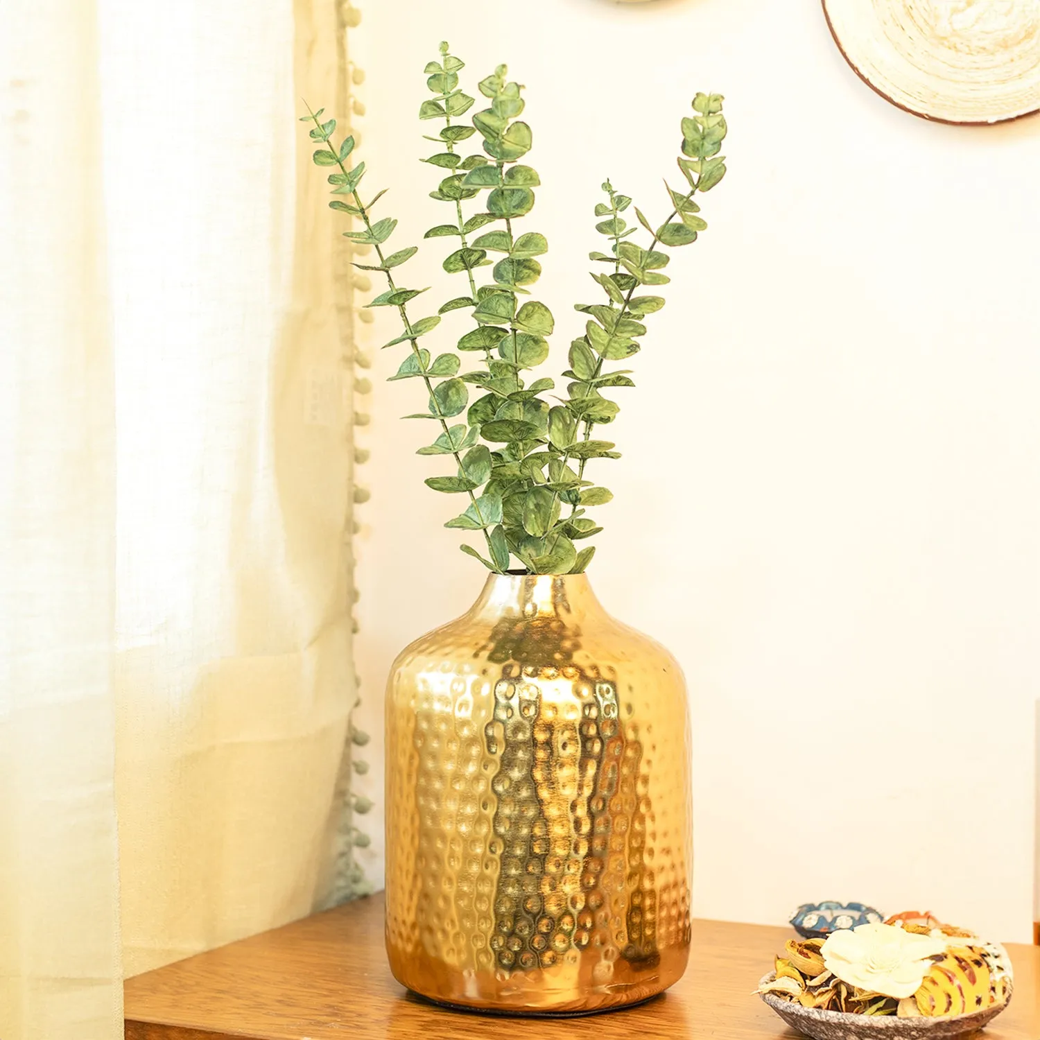 Premium Decorative Hammered Vase -Golden & Cylinder Shape - Buy Online at Alikart