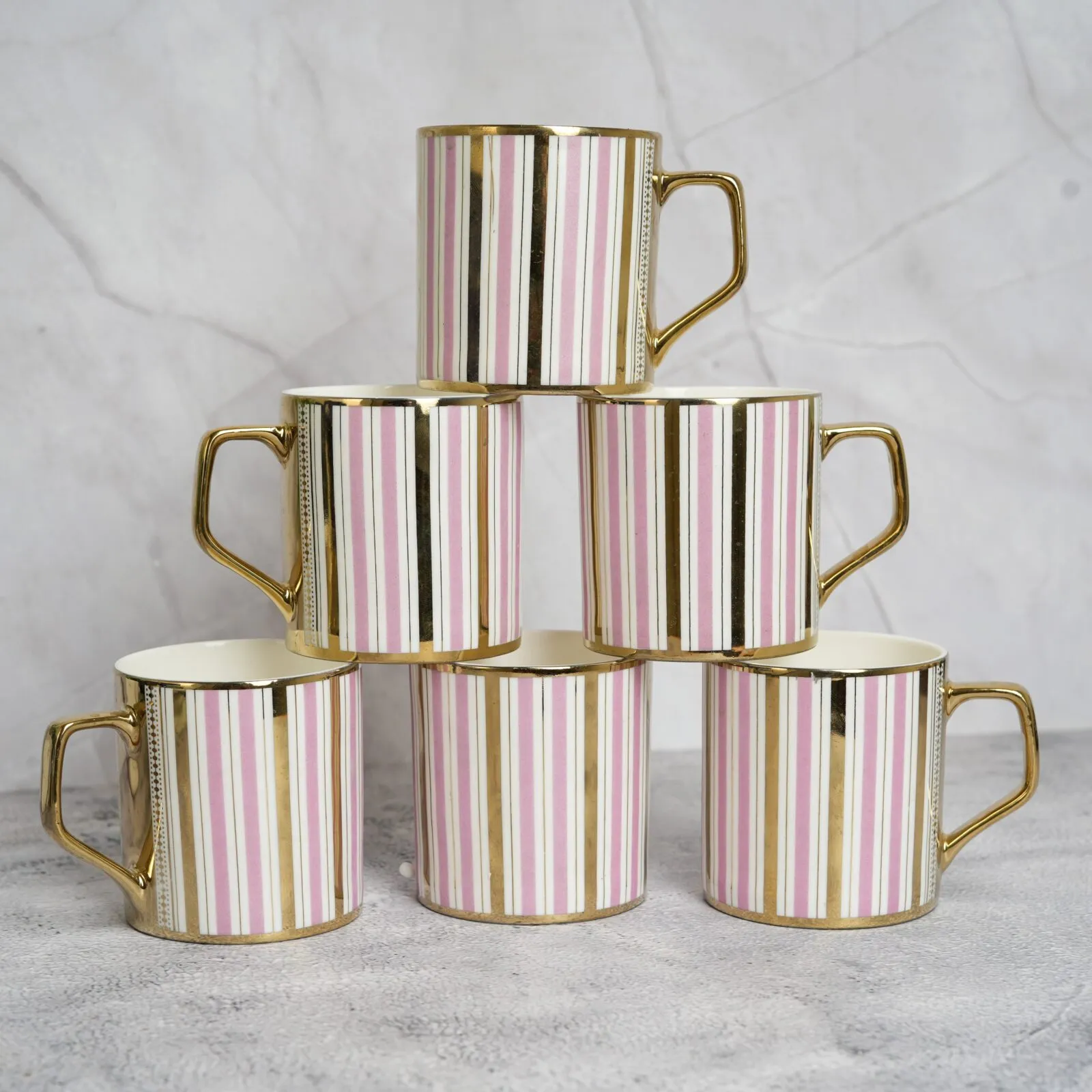 Premium Decorative Pink Gold Line Ceramic Tea and Coffee Mugs, (180 ml, Golden) - 6 Pcs Set (NOT Microwave Safe) - Buy Online at Alikart