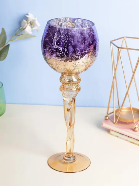 Decorative Purple Tined Glass Candlestick Holders