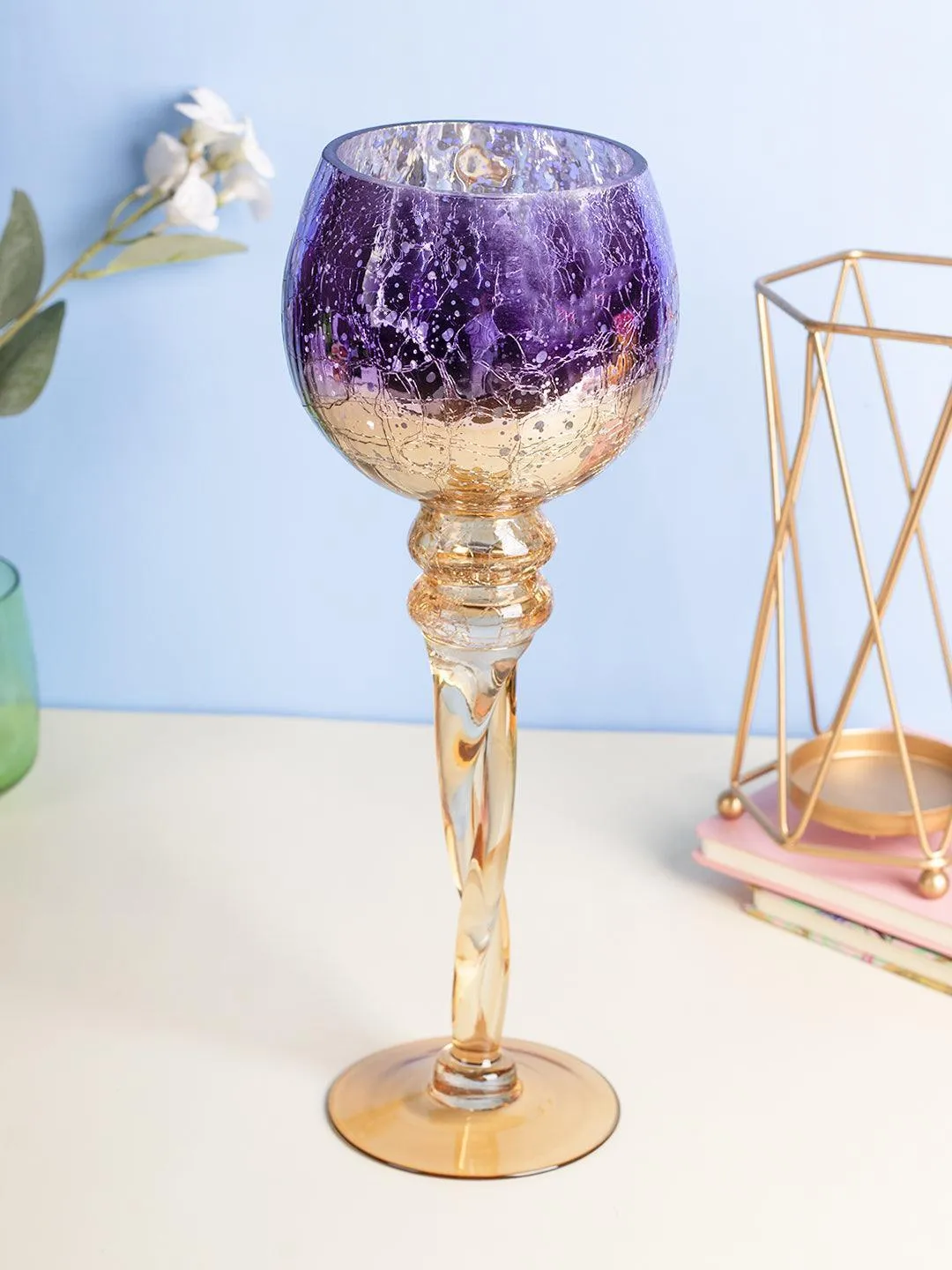 Premium Decorative Purple Tined Glass Candlestick Holders - Buy Online at Alikart