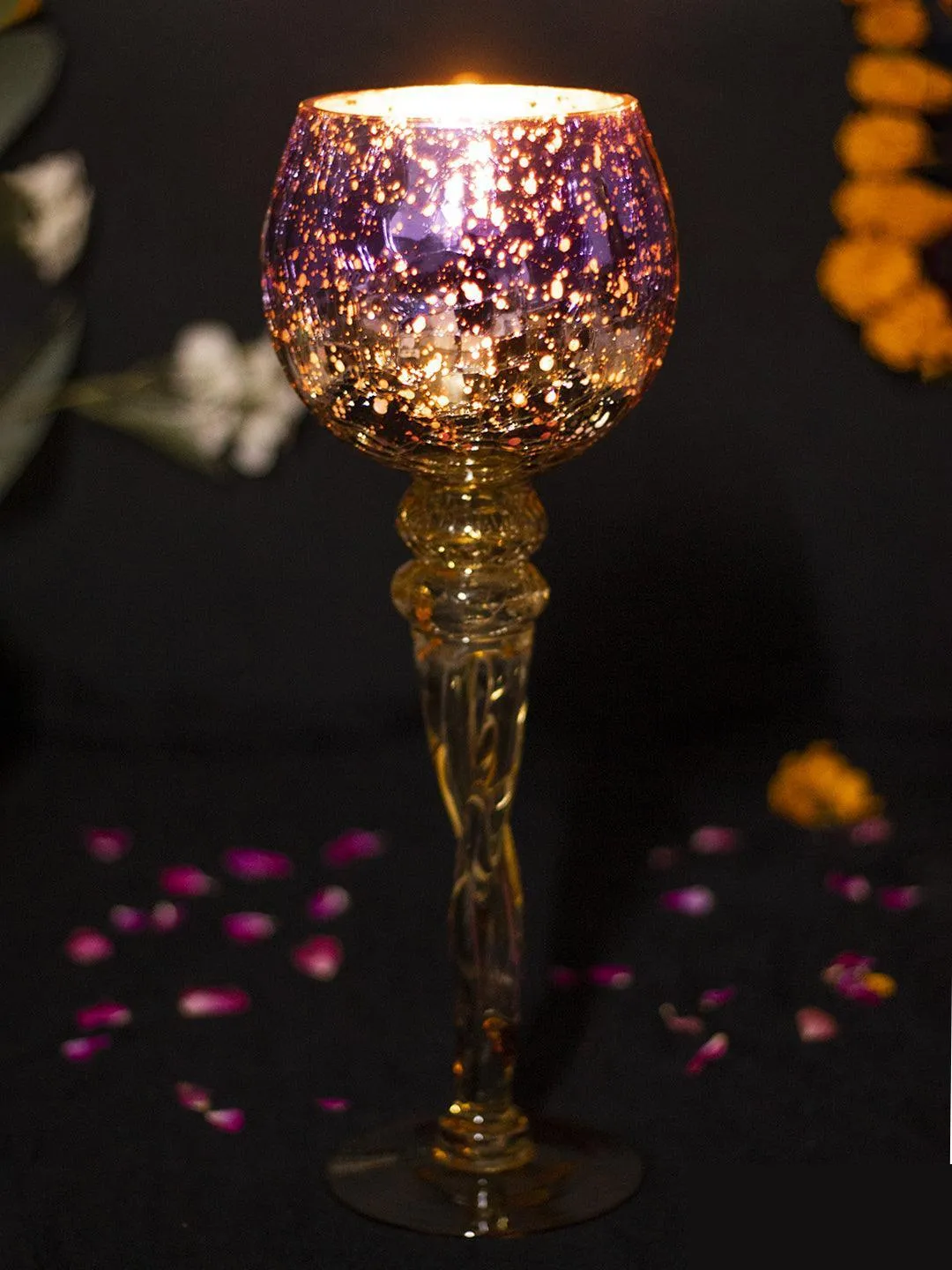 Decorative Purple Tined Glass Candlestick Holders - Detailed Feature View 1