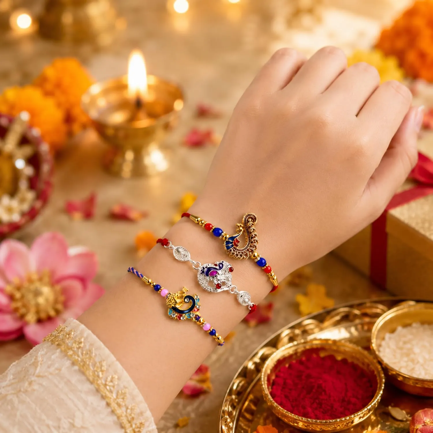 Premium Designer Beautiful Multicolor Rakhi for Brother with Roli Tikka & Card, Pack of 6 - Buy Online at Alikart
