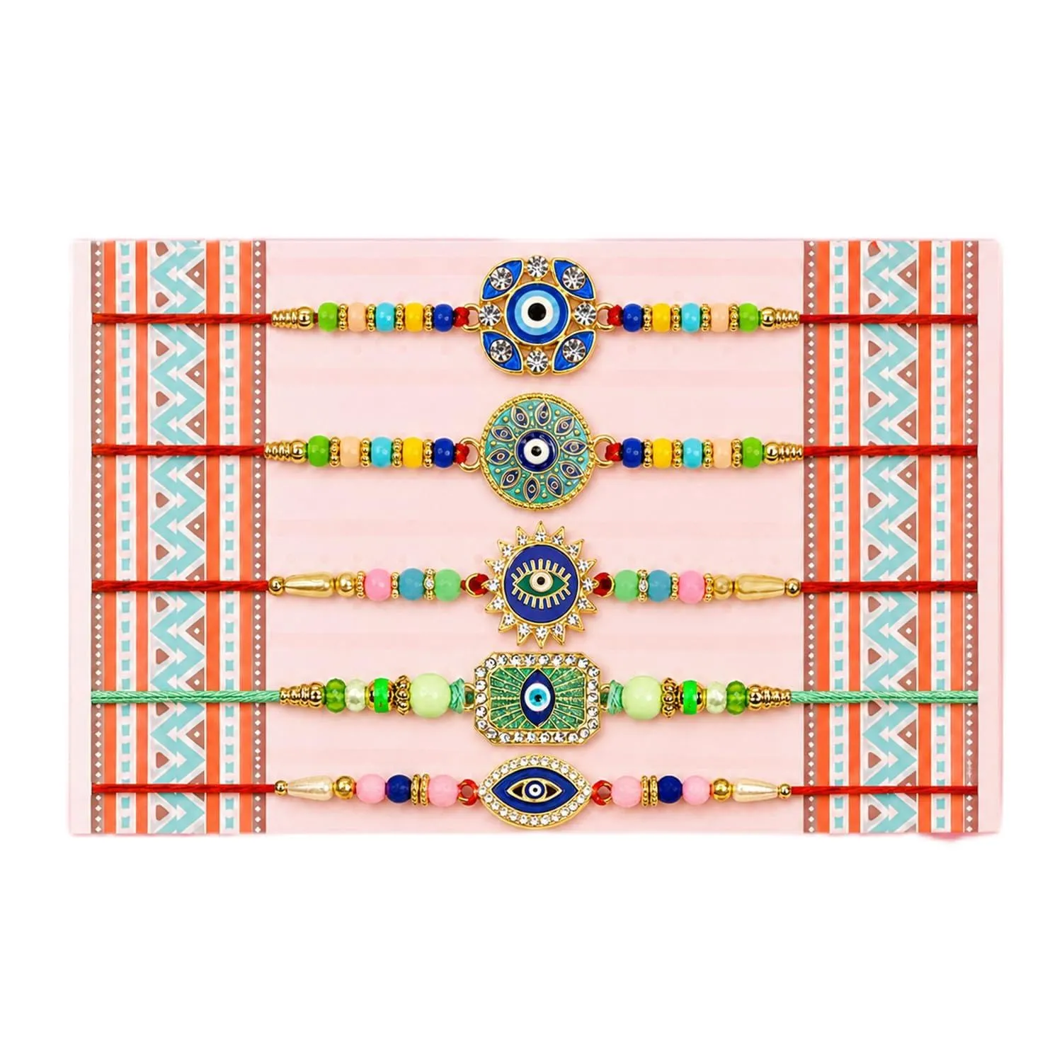 Premium Designer Charming Rakhi for Brother with Roli Tikka, Pooja Coin & Card, Pack of 8 - Buy Online at Alikart