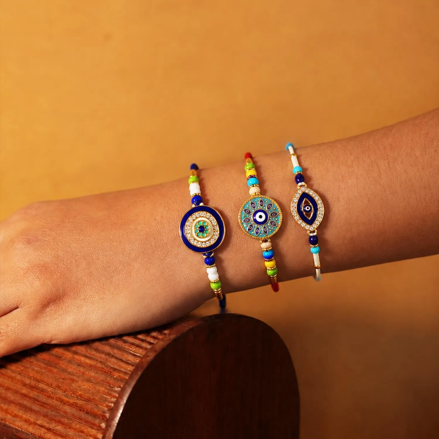 Premium Designer Elegant Multicolor Evil Eye Rakhi for Brother with Roli Tikka, Pack of 6 - Buy Online at Alikart