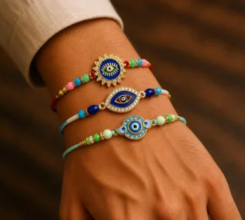 Designer Graceful Multicolor Evil Rakhi for Brother with Roli Tikka, Pack of 6