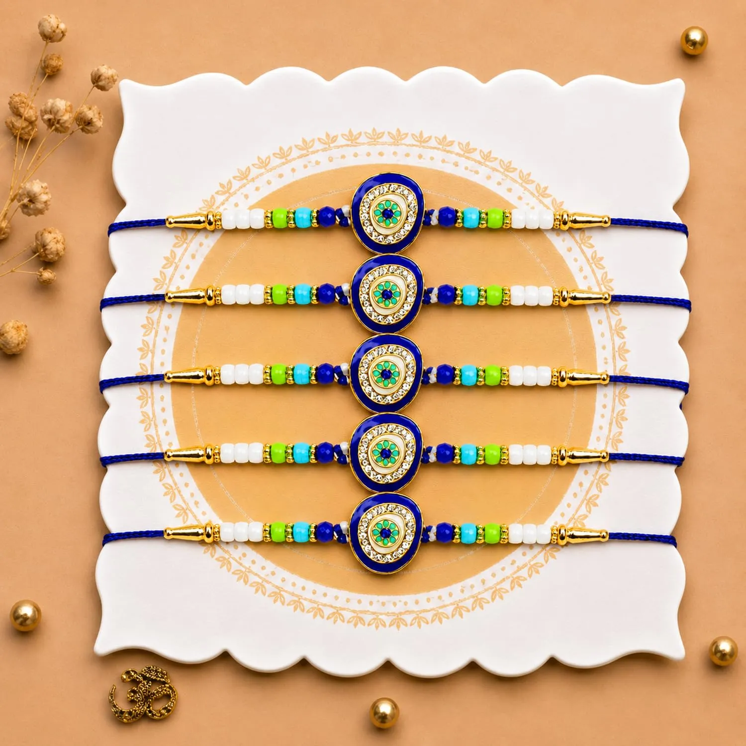 Premium Designer Handcrafted Multicolor Rakhi for Brother with Roli Tikka, Pack of 5 - Buy Online at Alikart