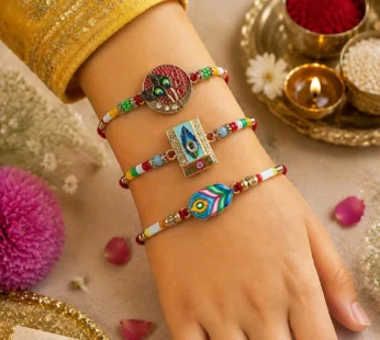 Designer Handcrafted Multicolor Rakhi for Brother with Roli Tikka – Pack of 6