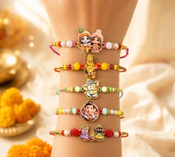 Designer Radiant Rakhi for Brother with Roli Tikka, Pooja Coin & Card, Pack of 8