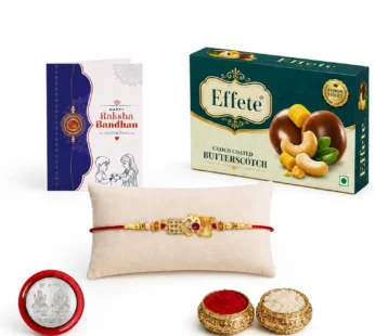 Designer Rakhi for Brother with Butter Scotch 32gm, Roli Chawal & Card, Pack of 5