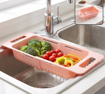 Adjustable Plastic Over the Sink Drain Basket Colander with Handles (1 Pc)